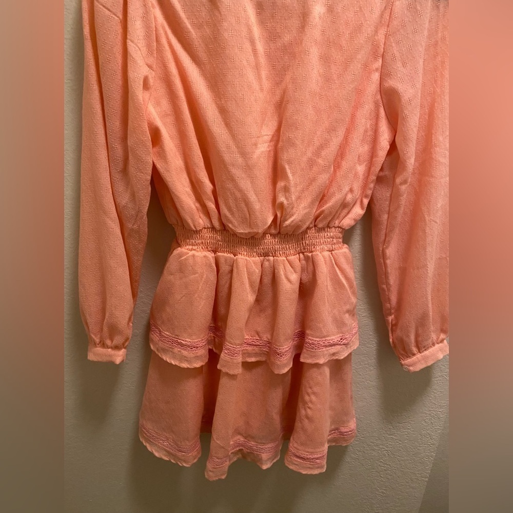 Aqua Bloomingdale's Pink Tiered Ruffled Long Sleeve Mini Dress Size XS - Picture 6 of 9